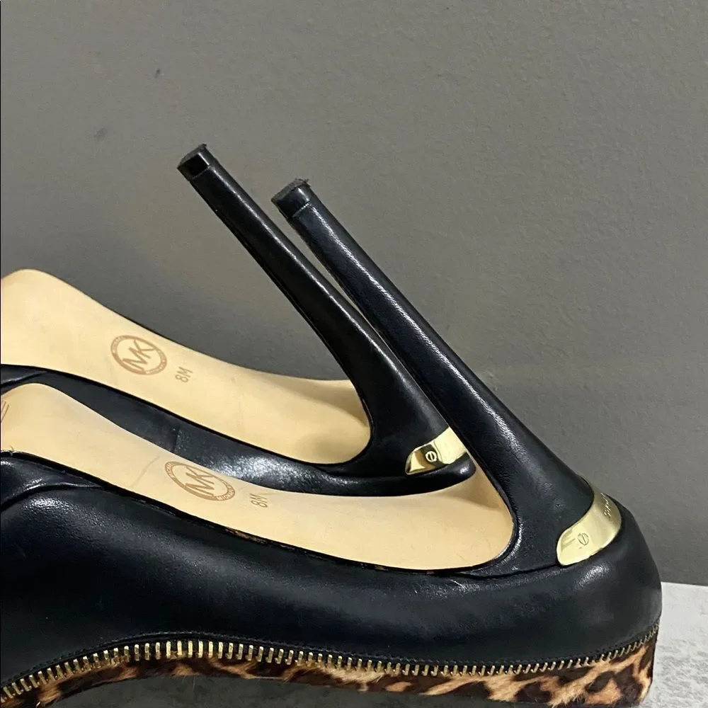 Michael Kors Leopard Cowhide and Black Stiletto Heels Size 8